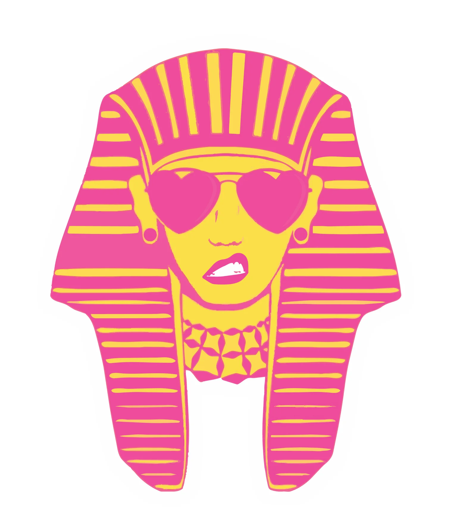 Lovie sticker art: a pharaoh in heart-shaped glasses, drawn in hot pink and yellow.