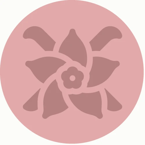 The Lovilla scent-world icon: a pinwheel flower inside a peach circle.