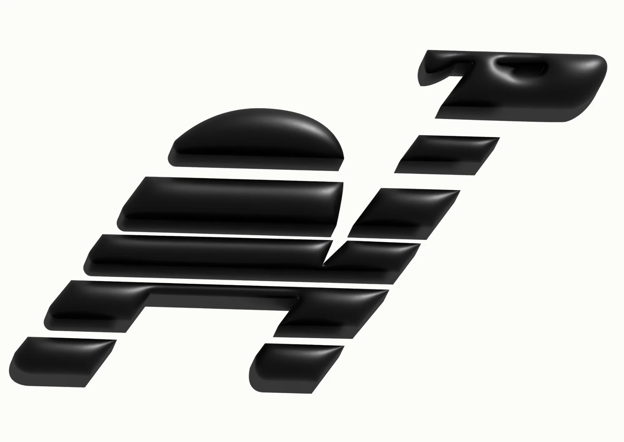 The Purple Camel data-line camel mark rendered as a glossy black three-dimensional object on an off-white ground.
