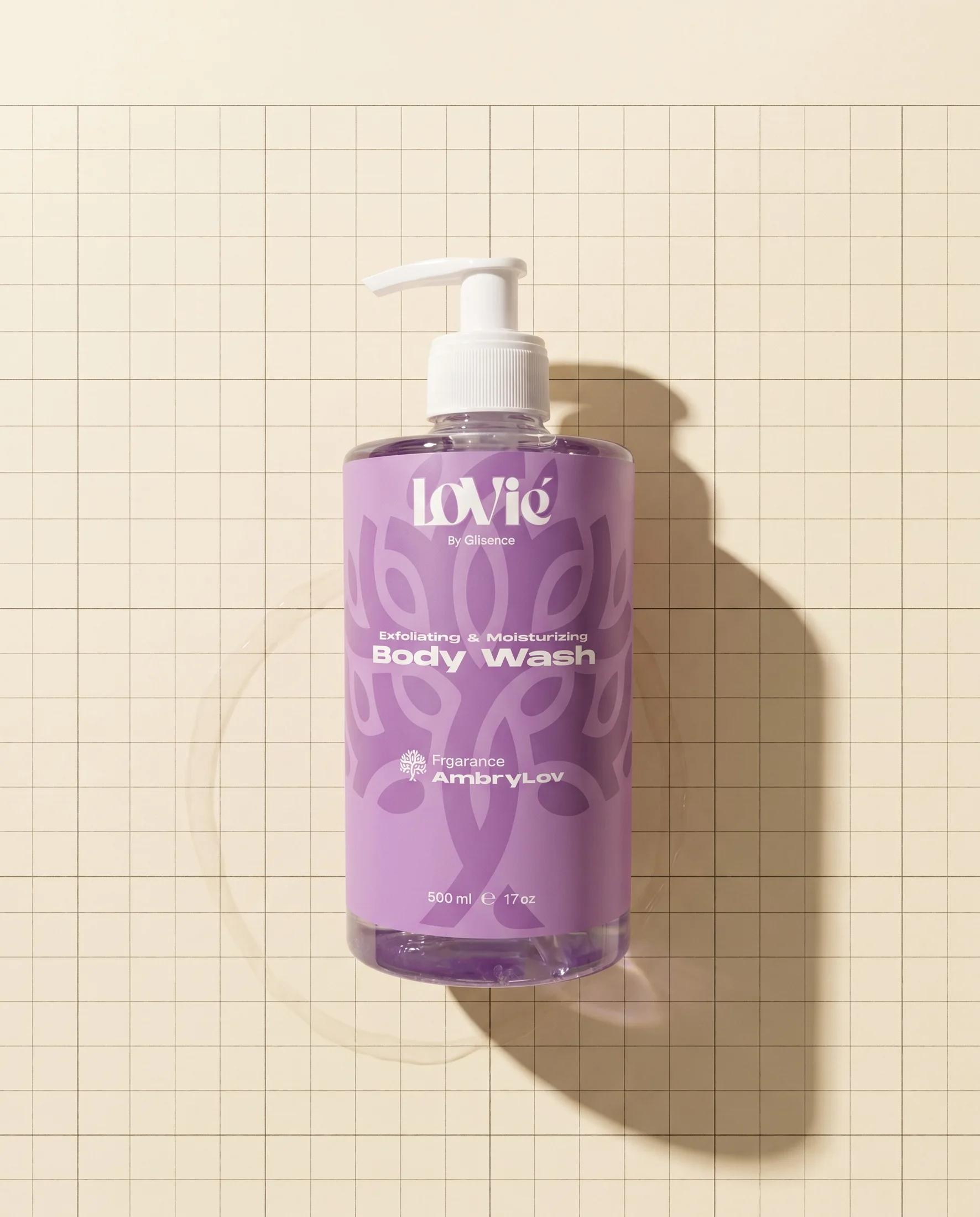 Before frame: a plain supplied photograph of the Lovie bottle.